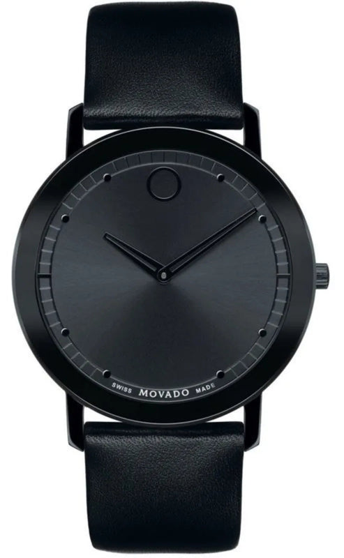 Movado Sapphire Black Dial Black Leather Strap Watch for Men - 606884 Authentic Buy Shop Now
