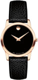Movado Museum Classic Black Dial Black Leather Strap Watch For Women - 607061 Authentic Buy Shop Now