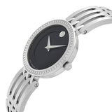 Movado Esperanza 63 Diamonds Black Dial Silver Steel Strap Watch For Women - 0607052 Authentic Buy Shop Now
