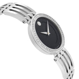 Movado Esperanza 63 Diamonds Black Dial Silver Steel Strap Watch For Women - 0607052 Authentic Buy Shop Now