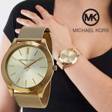 Michael Kors Slim Runway Champagne Dial Gold Mesh Bracelet Watch for Women - MK3282 Authentic Buy Shop Now
