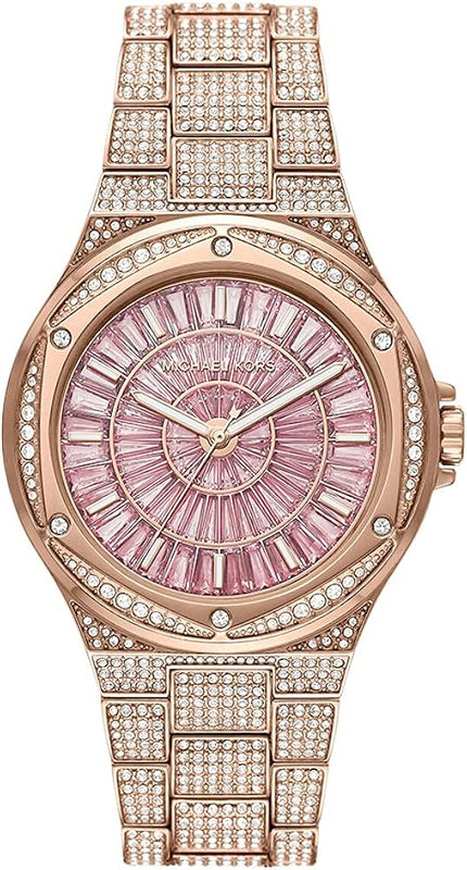 Michael Kors Lennox Three Hand Crystals Rose Gold Dial Rose Gold Steel Strap Watch For Women - MK6992 Authentic Buy Shop Now