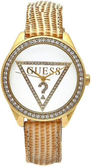 Guess Mini Triangle Quartz White Dial Gold Leather Strap Watch For Women - W70015l1 Authentic Buy Shop Now