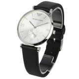 Emporio Armani Retro Analog Quartz Silver Dial Black Leather Strap Watch For Men - AR1674 Authentic Buy Shop Now