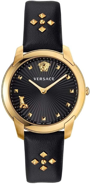 Versace Audrey Quartz Black Dial Black Leather Strap Watch for Women - VELR00319 Authentic Buy Shop Now