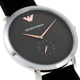 Emporio Armani Modern Slim Quartz Grey Dial Black Leather Strap Watch For Men - AR11162 Authentic Buy Shop Now