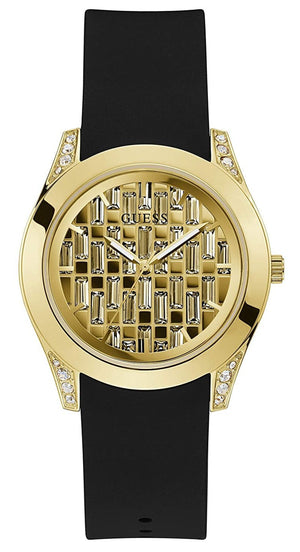 Guess Clarity Gold Dial Black Silicone Strap Watch for Women - GW0109L1 Authentic Buy Shop Now