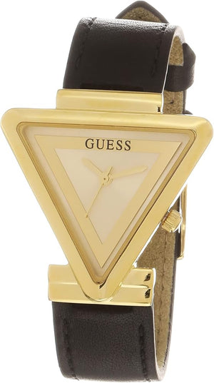 Guess Fame Quartz Gold Dial Black Leather Strap Watch For Women - GW0548L3 Authentic Buy Shop Now