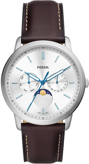Fossil Neutra Minimalist Moonphase Silver Dial Brown Leather Strap Watch for Men - FS5905 Authentic Buy Shop Now