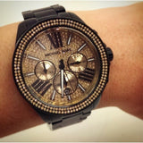 Michael Kors Wren Chronograph Gold Dial Black Steel Strap Watch for Women - MK5961 Authentic Buy Shop Now