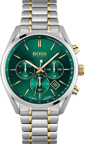 Hugo Boss Champion Chronograph Green Dial Two Tone Steel Strap Watch for Men - 1513878 Authentic Buy Shop Now