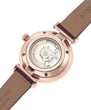 Emporio Armani Meccanico Automatic Silver Dial Burgundy Leather Strap Watch For Women - AR60044 Authentic Buy Shop Now