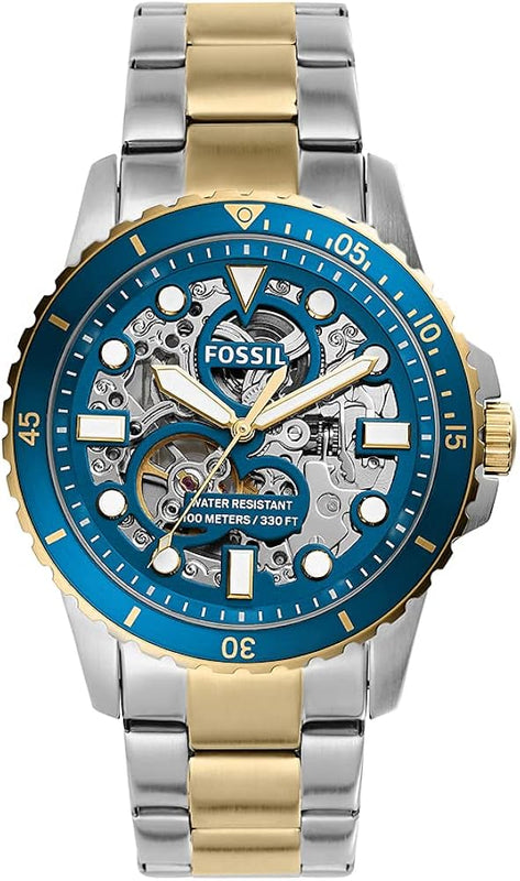 Fossil FB-01 Automatic Skeleton Blue Dial Two Tone Steel Strap Watch for Men - ME3191 Authentic Buy Shop Now