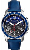 Fossil Grant Chronograph Blue Dial Blue Leather Strap Watch for Men - FS5373 Authentic Buy Shop Now