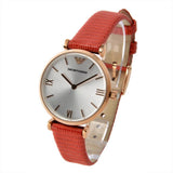 Emporio Armani Gianni T Bar Silver Dial Red Leather Strap Watch For Women - AR1876 Authentic Buy Shop Now