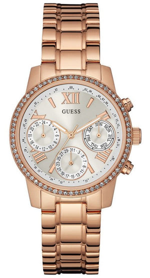 Guess Mini Surprise Analog Silver Dial Rose Gold Steel Strap Watch For Women - W0623L2 Authentic Buy Shop Now