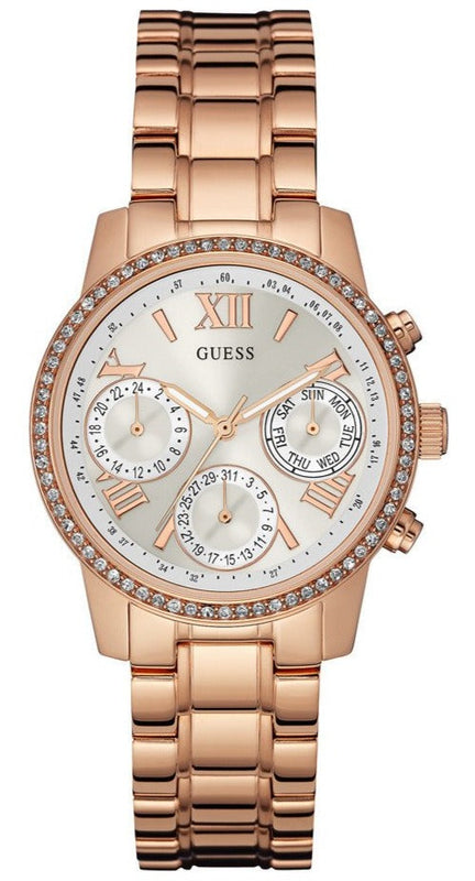 Guess Mini Surprise Analog Silver Dial Rose Gold Steel Strap Watch For Women - W0623L2 Authentic Buy Shop Now