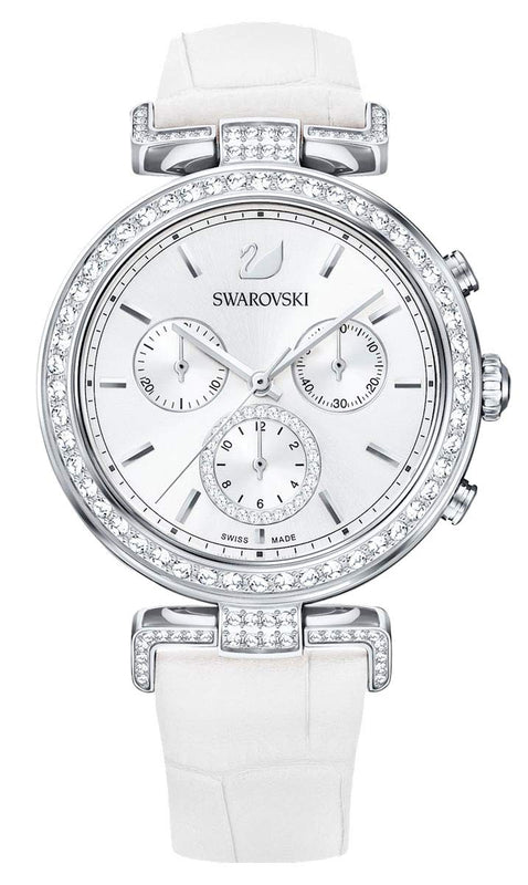 Swarovski Era Journey Silver Dial White Leather Strap Watch for Women - 5295346 Authentic Buy Shop Now