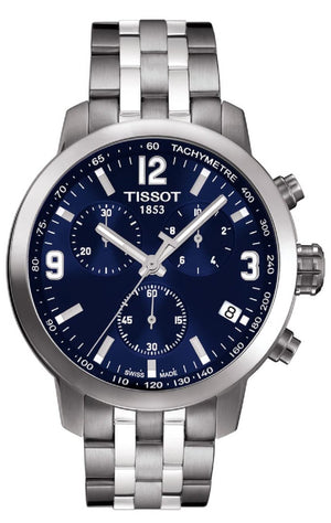 Tissot PRC 200 Chronograph Blue Dial Silver Steel Strap Watch For Men - T055.417.11.047.00 Authentic Buy Shop Now