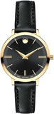 Movado Ultra Slim Black Dial Black Leather Strap Watch For Women - 0607095 Authentic Buy Shop Now