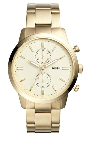 Fossil Townsman Chronograph White Dial Gold Steel Strap Watch for Men - FS5348 Authentic Buy Shop Now