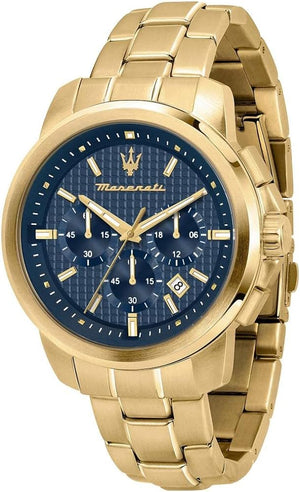 Maserati Successo Chronograph Blue Dial Gold Steel Strap Watch For Men - R8873621021 Authentic Buy Shop Now