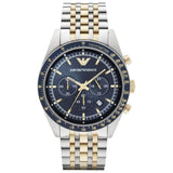 Emporio Armani Tazio Chronograph Blue Dial Gold & Silver Stainless Steel Strap Watch For Men - AR8030 Authentic Buy Shop Now
