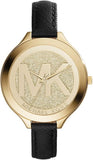 Michael Kors Slim Runway Quartz Gold Dial Black Leather Strap Watch For Women - MK2392 Authentic Buy Shop Now