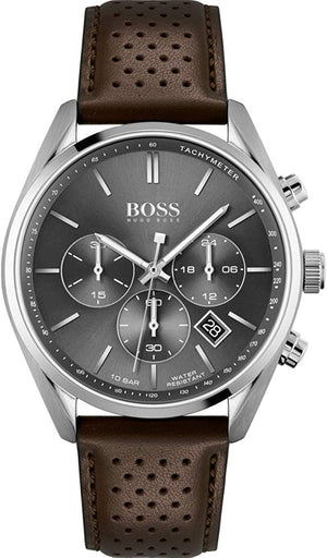Hugo Boss Champion Grey Dial Brown Leather Strap Watch for Men - 1513815 Authentic Buy Shop Now