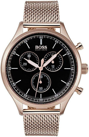 Hugo Boss Companion Chronograph Black Dial Rose Gold Steel Strap Watch For Men - 1513548 Authentic Buy Shop Now