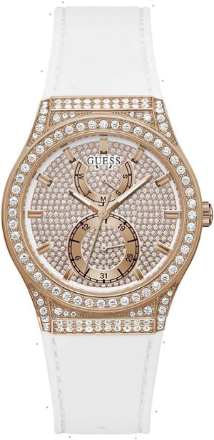 Guess Sport Multifunction Crystals Rose Gold Dial White Rubber Strap Watch For Women - GW0439L3 Authentic Buy Shop Now