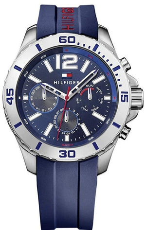 Tommy Hilfiger Nolan Chronograph Blue Dial Blue Rubber Strap Watch for Men - 1791142 Authentic Buy Shop Now