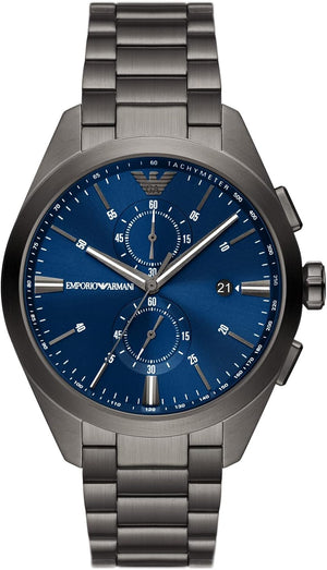 Emporio Armani Chronograph Quartz Blue Dial Grey Steel Strap Watch For Men - AR11481 Authentic Buy Shop Now