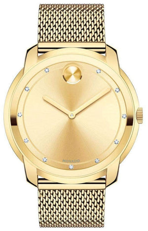 Movado Bold Diamonds Gold Dial Gold Mesh Bracelet Watch For Men - 3600460 Authentic Buy Shop Now