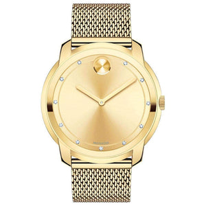Movado Bold Diamonds Gold Dial Gold Mesh Bracelet Watch For Men - 3600460 Authentic Buy Shop Now