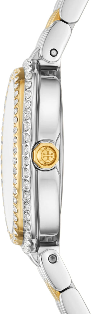 Tory Burch Oval Crystals Mother of Pearl Dial Two Tone Steel Strap Watch for Women - YBW6037 Authentic Buy Shop Now