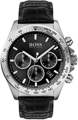 Hugo Boss Hero Chronograph Black Dial Black Leather Strap Watch For Men - 1513752 Authentic Buy Shop Now