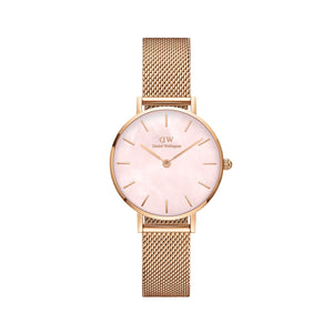 Daniel Wellington Petite Melrose Mother of Pearl Pink Dial Pink Mesh Strap Watch For Women - DW00100513 Authentic Buy Shop Now