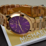 Michael Kors Slim Runway Purple Dial Rose Gold Steel Strap Watch for Women - MK3293 Authentic Buy Shop Now