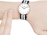 Daniel Wellington Classic Nottingham White Dial Two Tone NATO Strap Watch For Men - 0108DW Authentic Buy Shop Now