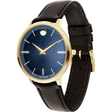 Movado Ultra Slim Blue Dial Brown Leather Strap Watch For Women - 0607092 Authentic Buy Shop Now