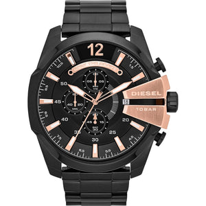 Diesel Mega Chief Chronograph Black Dial Black Steel Strap Watch For Men - DZ4309 Authentic Buy Shop Now