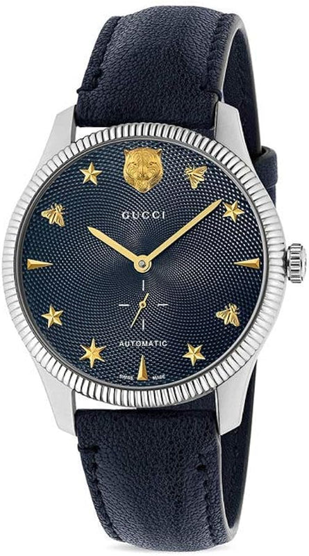 Gucci G Timeless Automatic Blue Dial Black Leather Strap Watch For Men - YA126347 Authentic Buy Shop Now