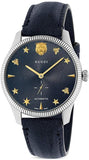 Gucci G Timeless Automatic Blue Dial Black Leather Strap Watch For Men - YA126347 Authentic Buy Shop Now