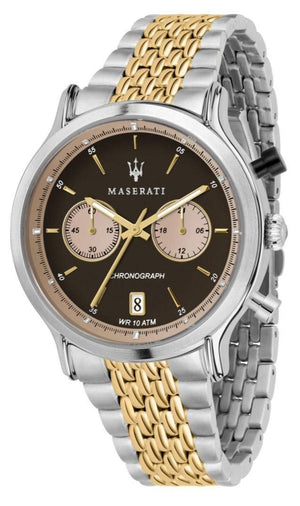 Maserati Legend Chronograph Brown Dial Two Tone Steel Strap Watch For Men - R8873638003 Authentic Buy Shop Now
