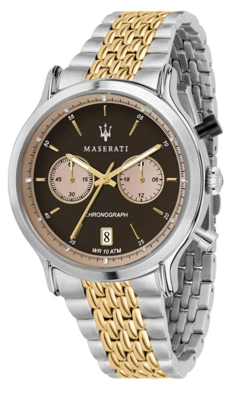 Maserati Legend Chronograph Brown Dial Two Tone Steel Strap Watch For Men - R8873638003 Authentic Buy Shop Now