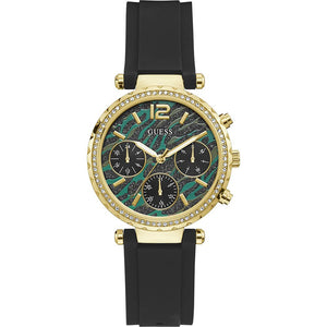 Guess Solstice Green Dial Black Rubber Strap Watch for Women - GW0113L1 Authentic Buy Shop Now
