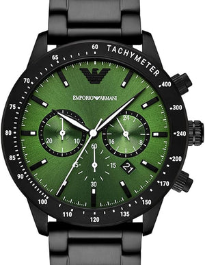 Emporio Armani Mario Chronograph Green Dial Black Steel Strap Watch For Men - AR11472 Authentic Buy Shop Now