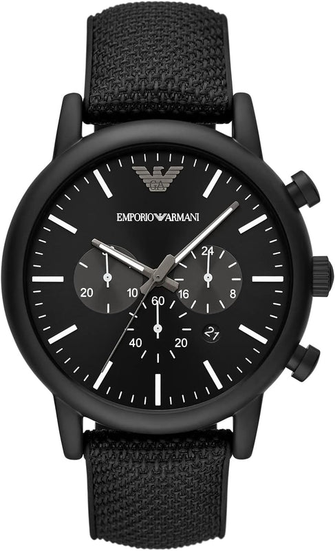 Emporio Armani Dress Chronograph Black Dial Black Leather Strap Watch For Men - AR1918 Authentic Buy Shop Now