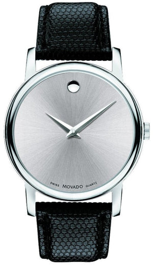 Movado Museum Quartz Silver Dial Black Leather Strap Watch For Men - 2100001 Authentic Buy Shop Now